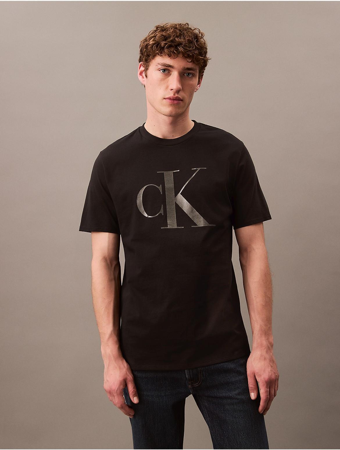 Calvin Klein Mens Metallic Monogram Logo Classic Crewneck T-Shirt - Black - L Product Image