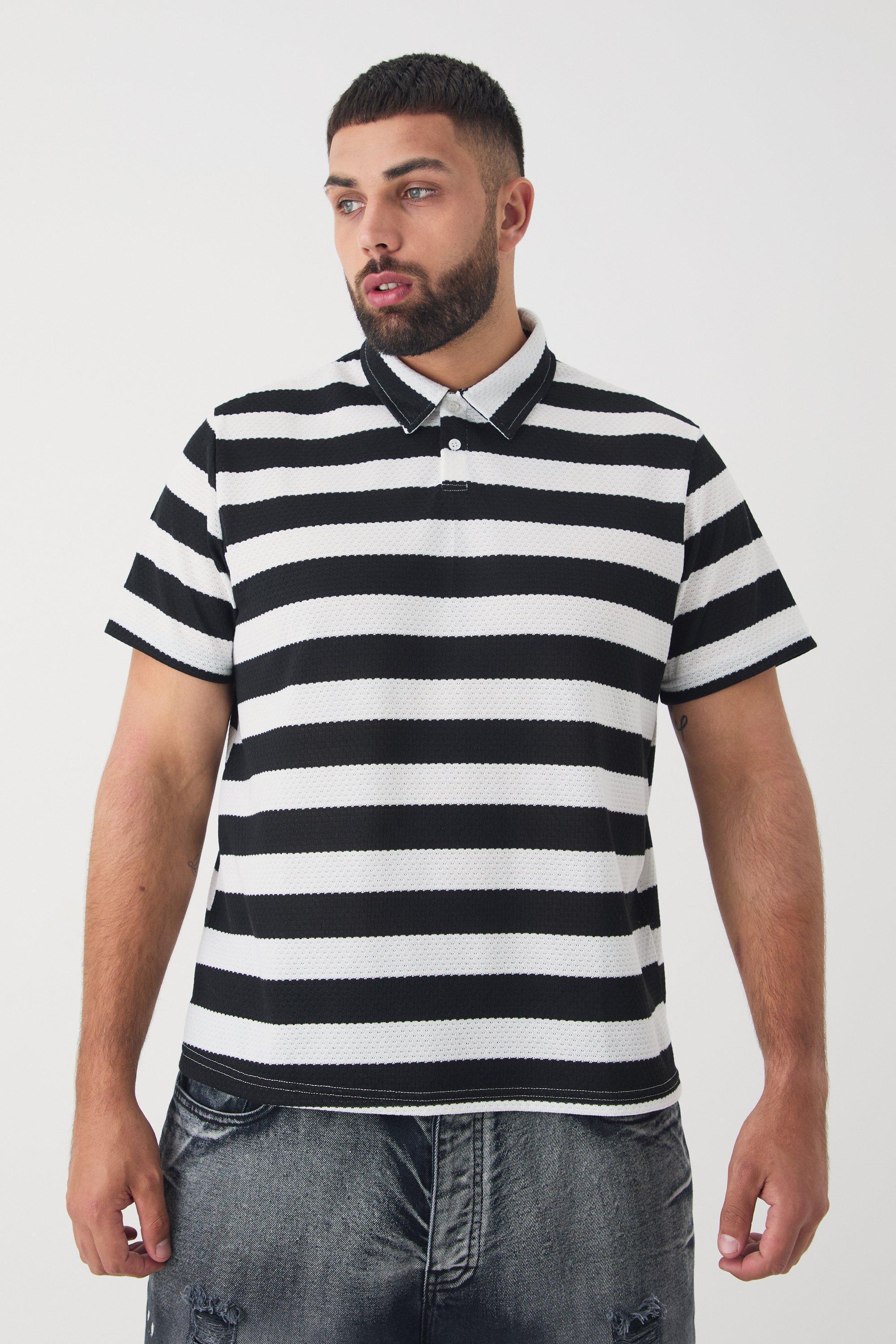 Plus Textured Stripe Polo | boohooMAN USA Product Image