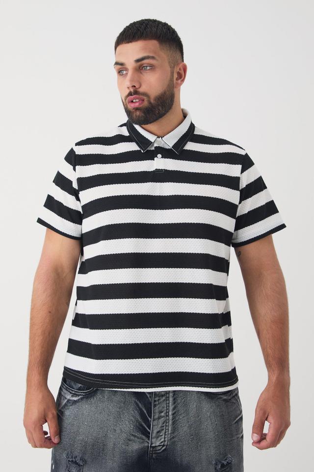 Plus Textured Stripe Polo | boohooMAN USA Product Image