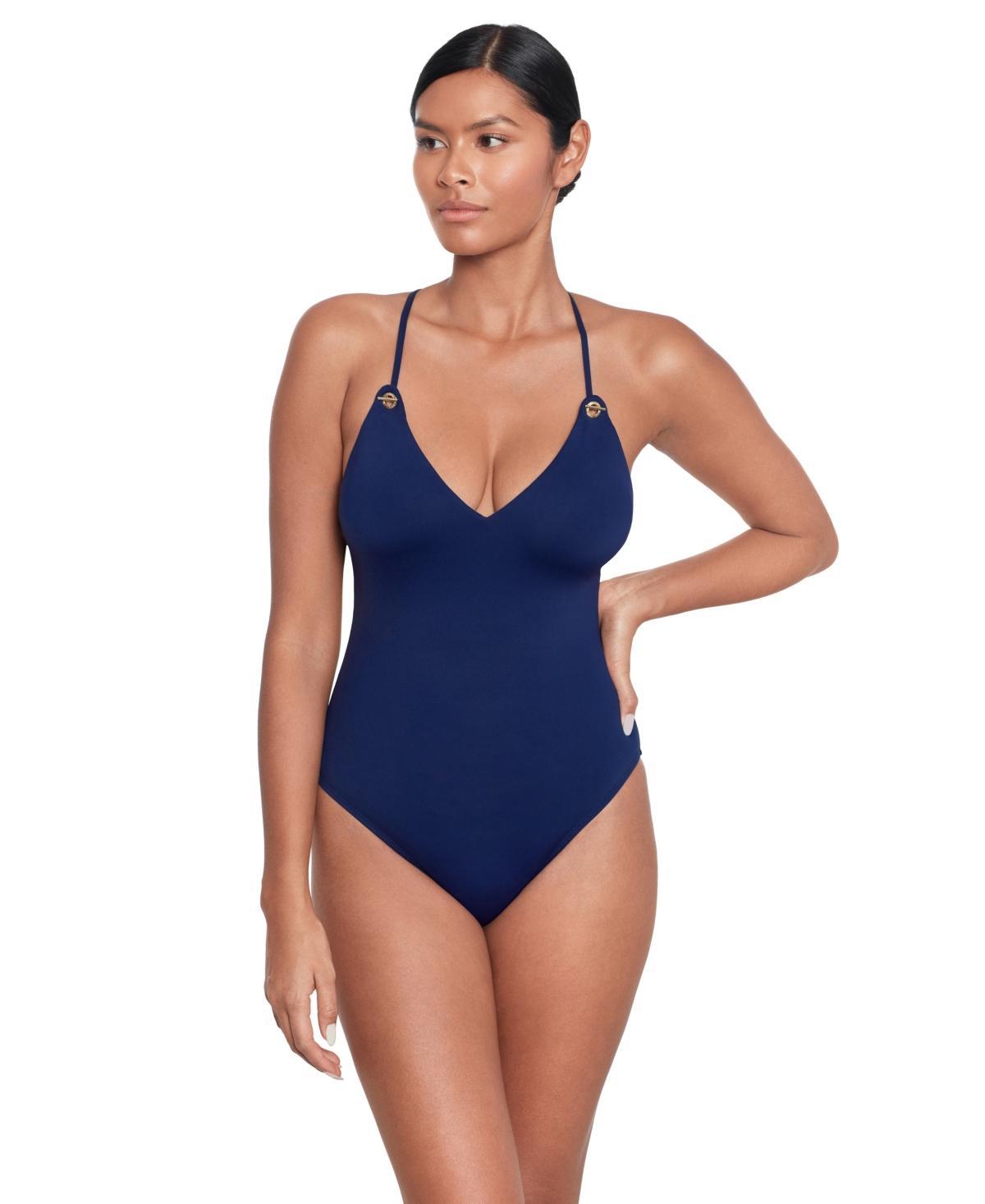 LAUREN Ralph Lauren Beach Cllub Solids Strappy Plunge One Piece Women's Swimsuits One Piece Product Image