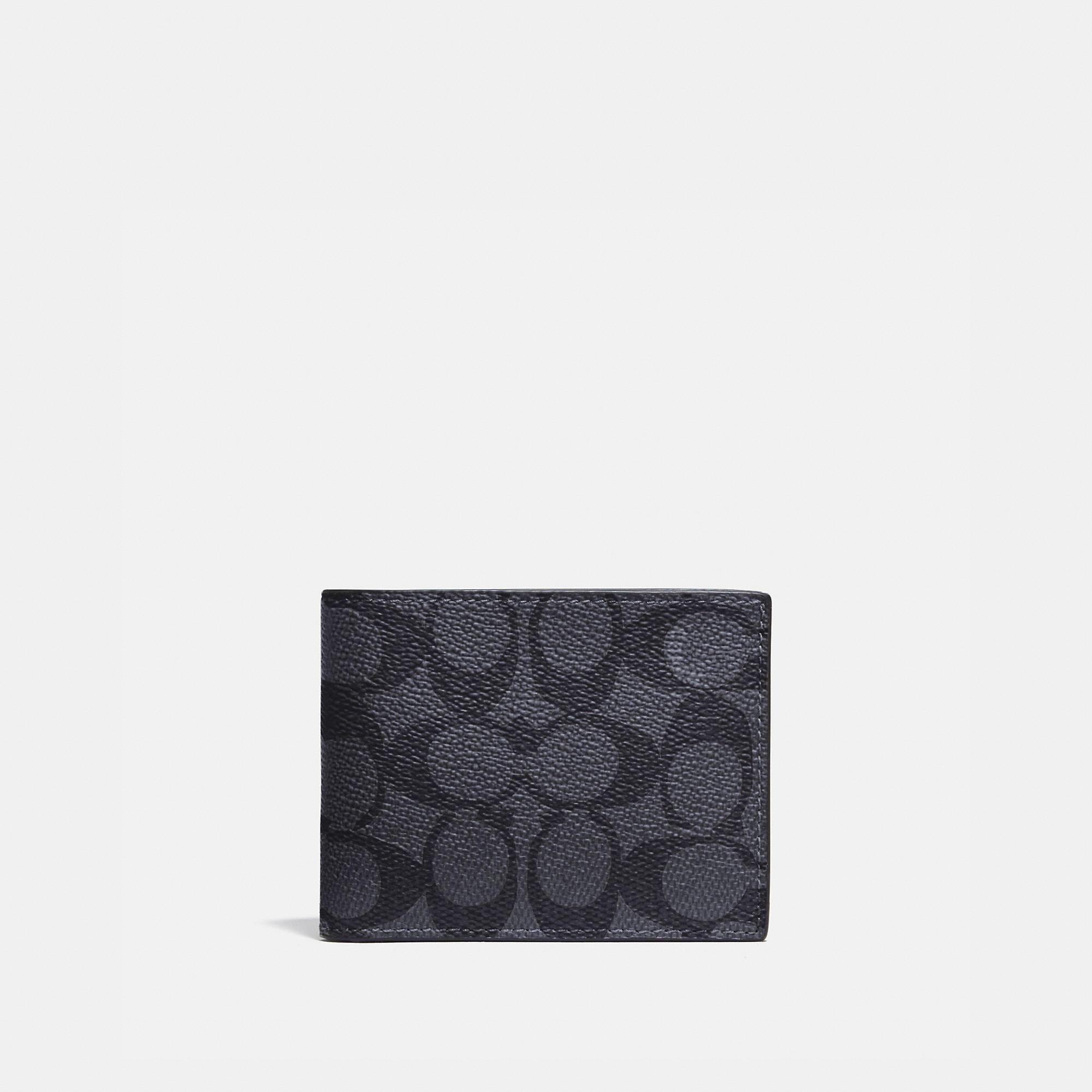 COACH Signature Coated CanvasLeather Slim Billfold Wallet Product Image