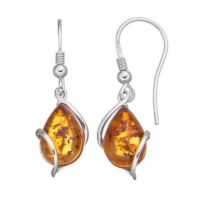 Platinum Over Silver Amber Teardrop Wire Earrings, Womens, Silvertone Product Image