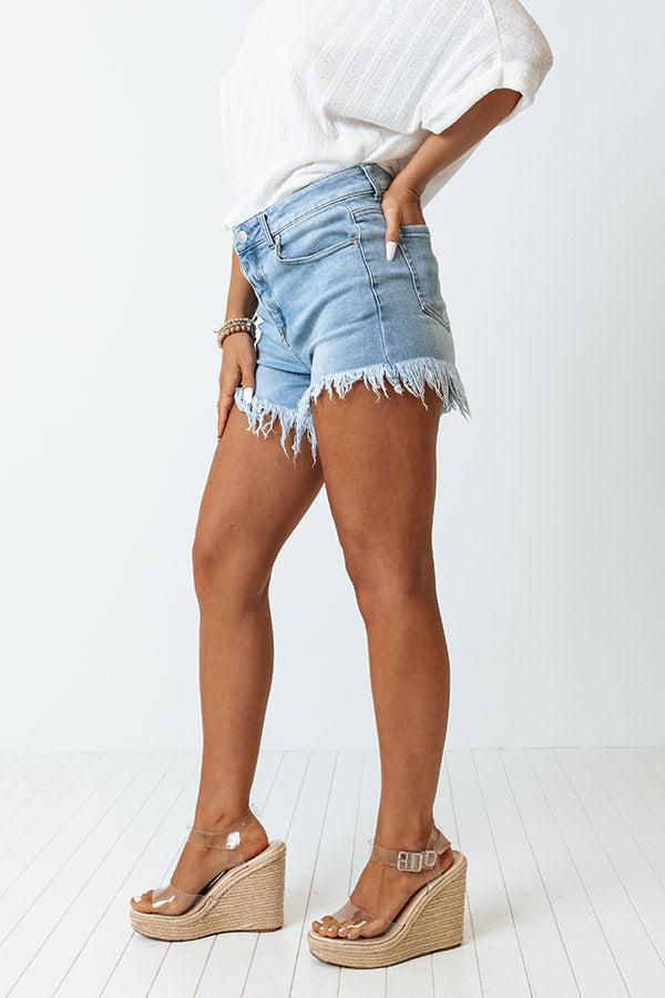 Risen The Bolton High Waist Frayed Shorts In Light Wash Product Image