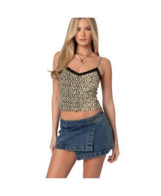 Leopard printed lace trim tank top Product Image