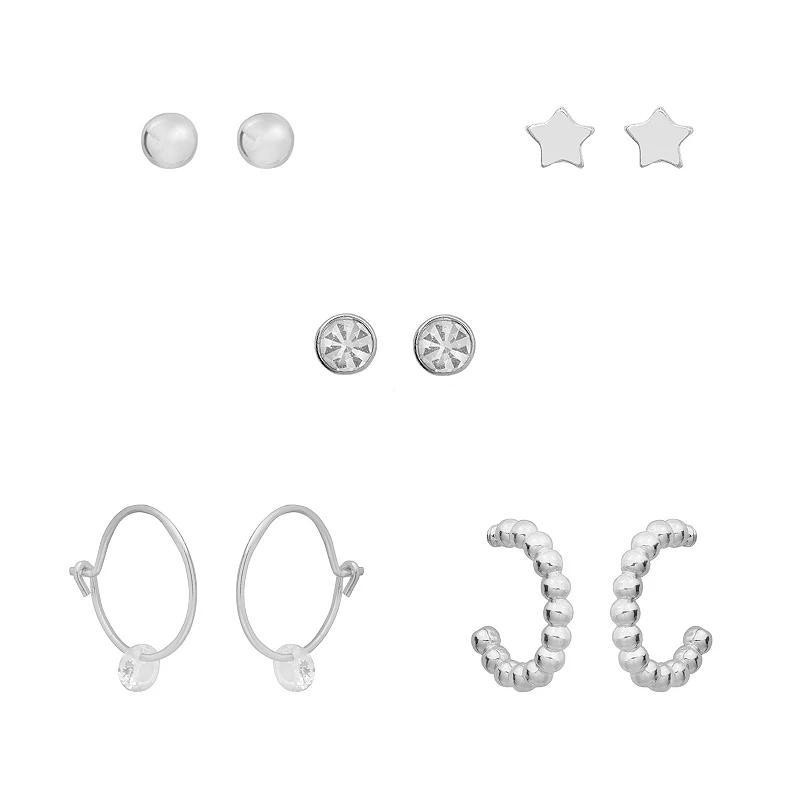 LC Lauren Conrad Silver Tone Star 5-piece Earring Set, Womens, Clear Product Image