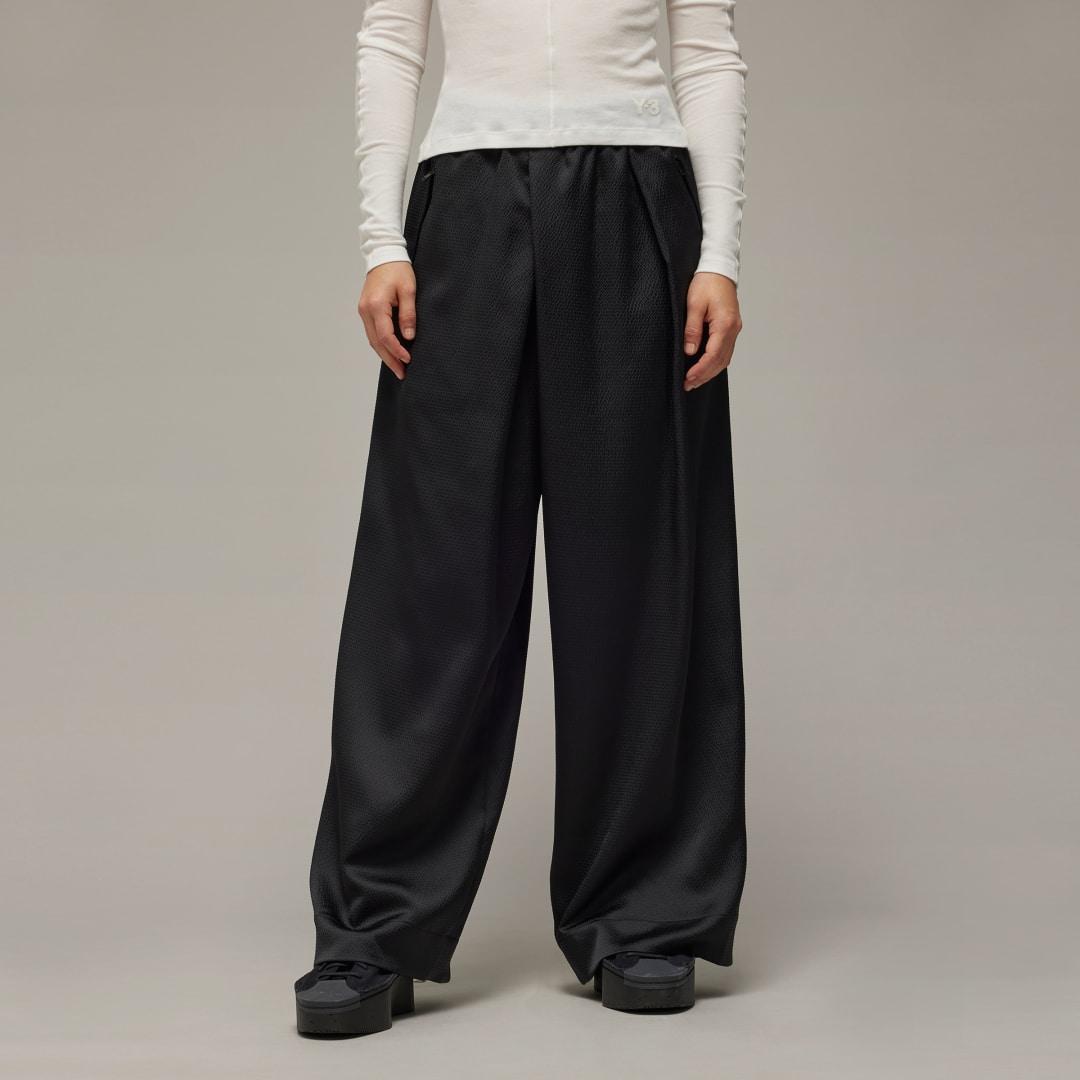 adidas Y-3 Wide Leg Tech Seersucker Pants Black L Womens Product Image