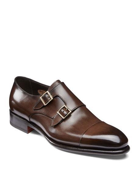 SANTONI Double Monk-strap Leather Shoes In Brown Product Image