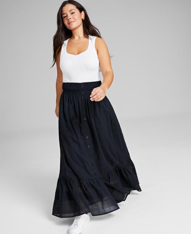 And Now This Womens Cotton Ruffled Smocked Maxi Skirt Product Image