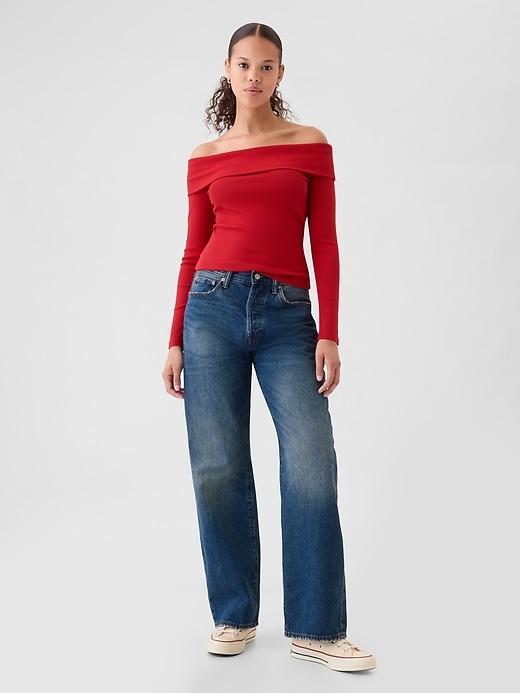 Modern Rib Off-Shoulder Cropped Top Product Image