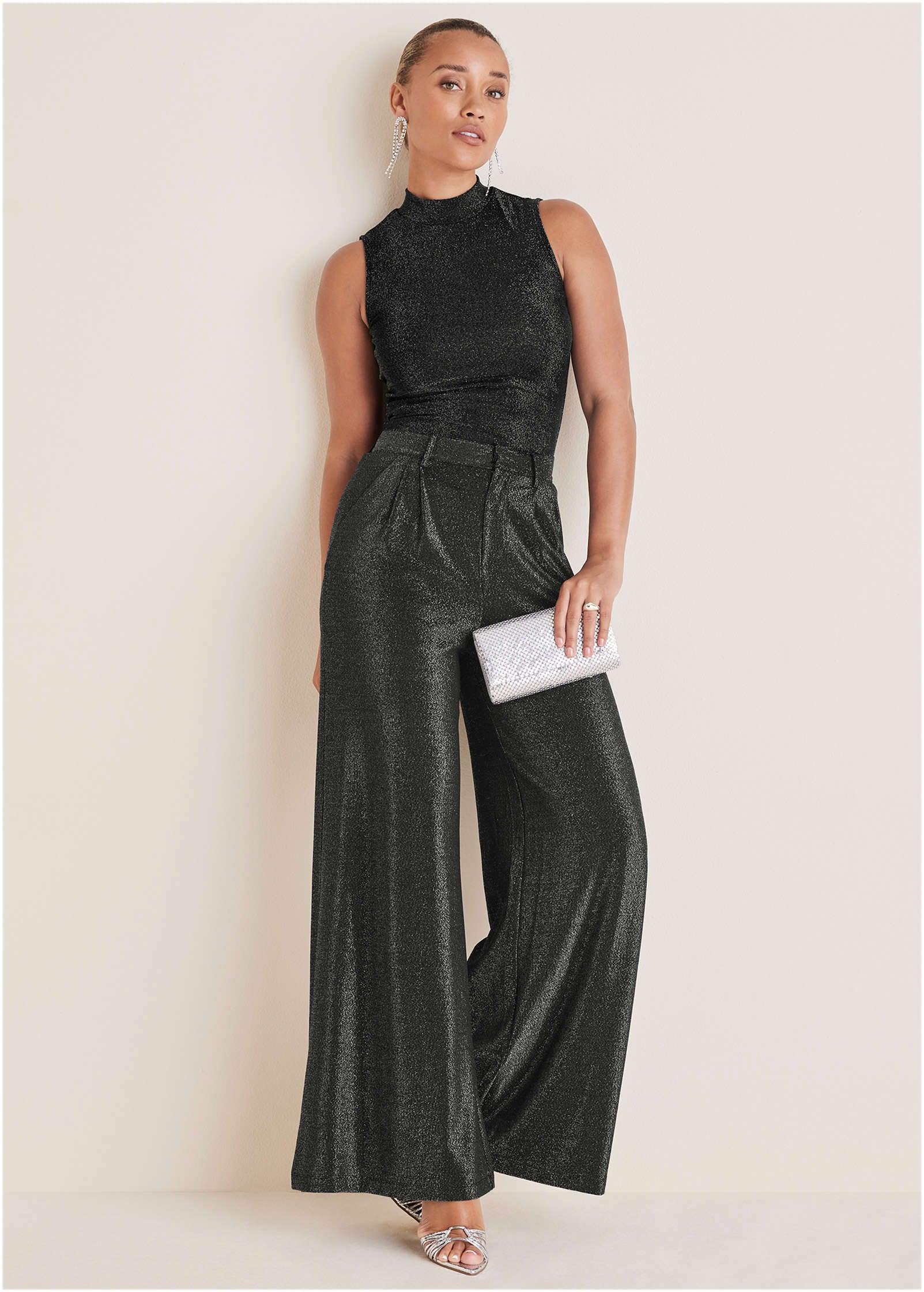 Glitter Knit Wide Leg Pants - Jet Black Glitter Knit Product Image