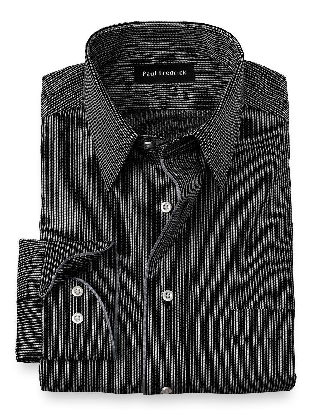 Tailored Fit Non-iron Cotton Stripe Dress Shirt With Contrast Trim Product Image