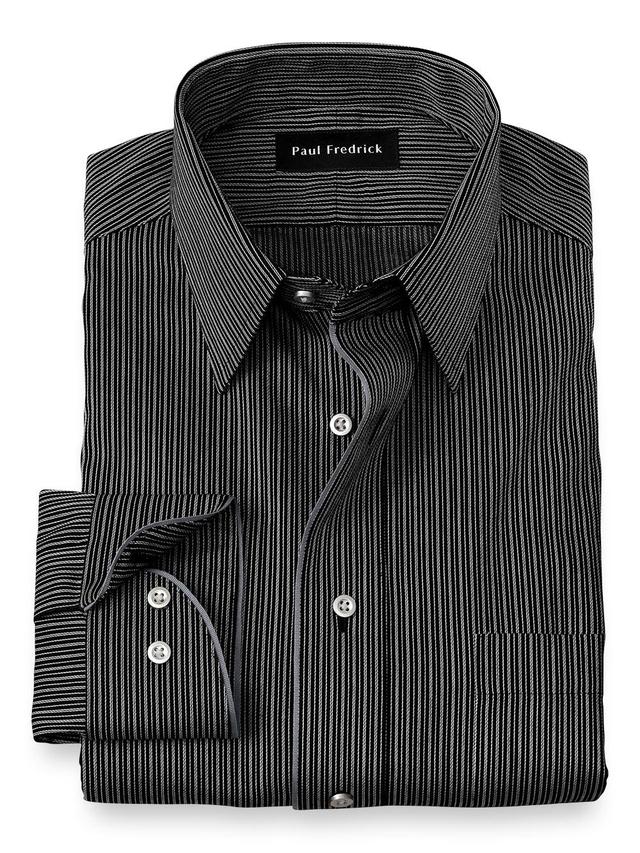 Tailored Fit Non-iron Cotton Stripe Dress Shirt With Contrast Trim Product Image