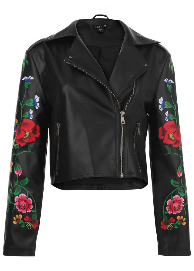 Printed Faux-Leather Jacket - Black Product Image