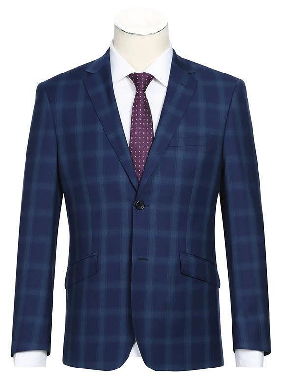 Classic Wool Regular Fit 2 Piece Checked Dress Suit in Blue Product Image