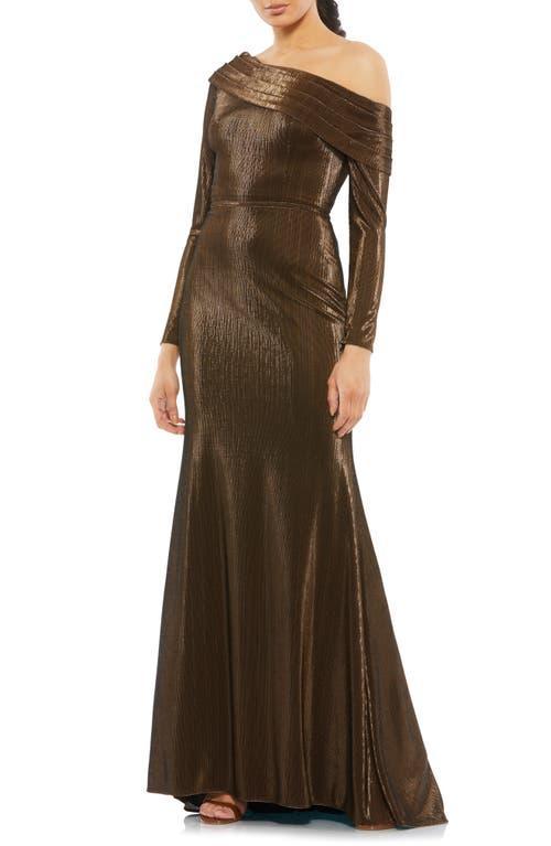 Mac Duggal Metallic One-Shoulder Long Sleeve Trumpet Gown Product Image