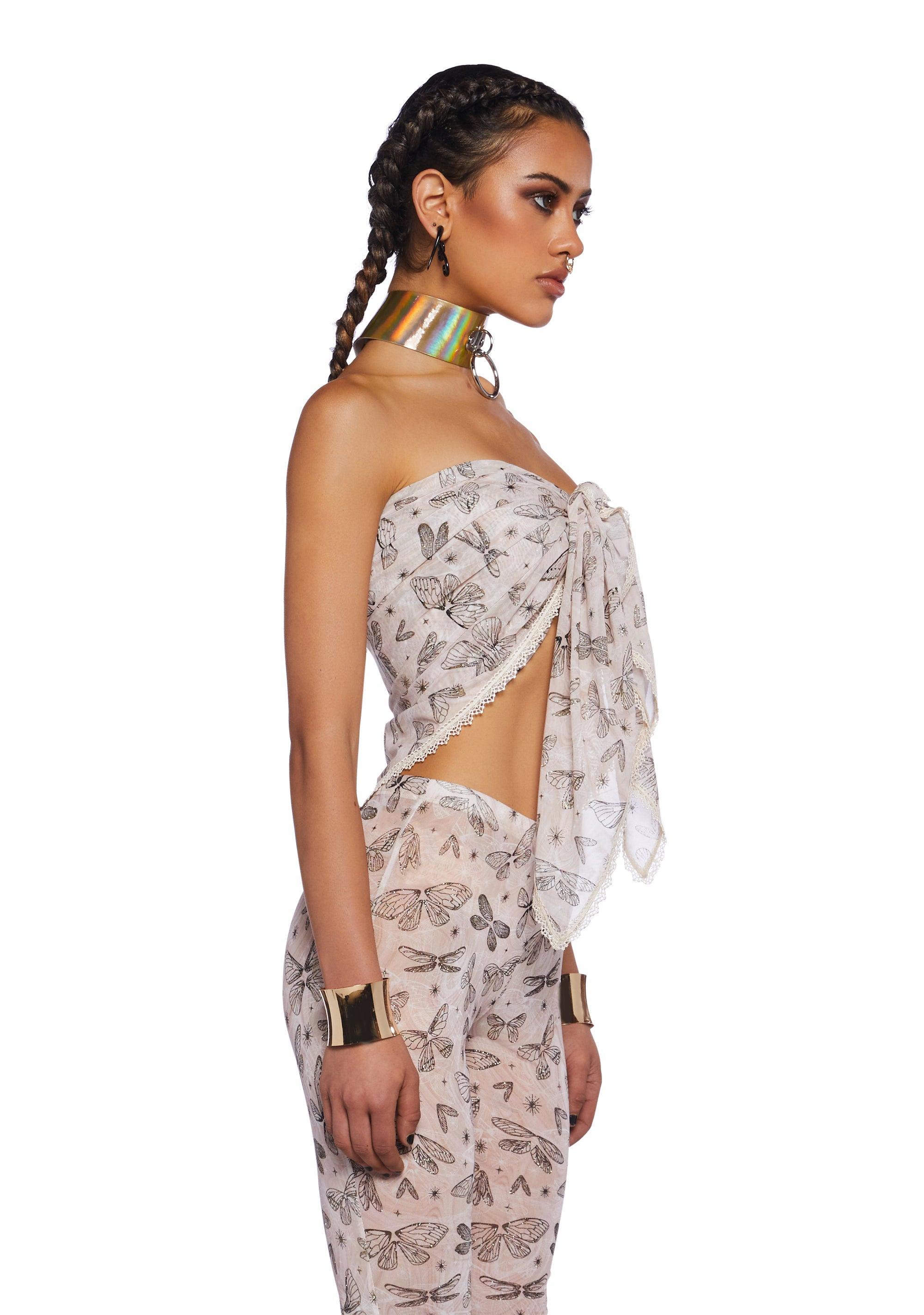 Club Exx Burning Man Festival Butterfly Moth Mesh Sarong Burning Man - Off White Product Image