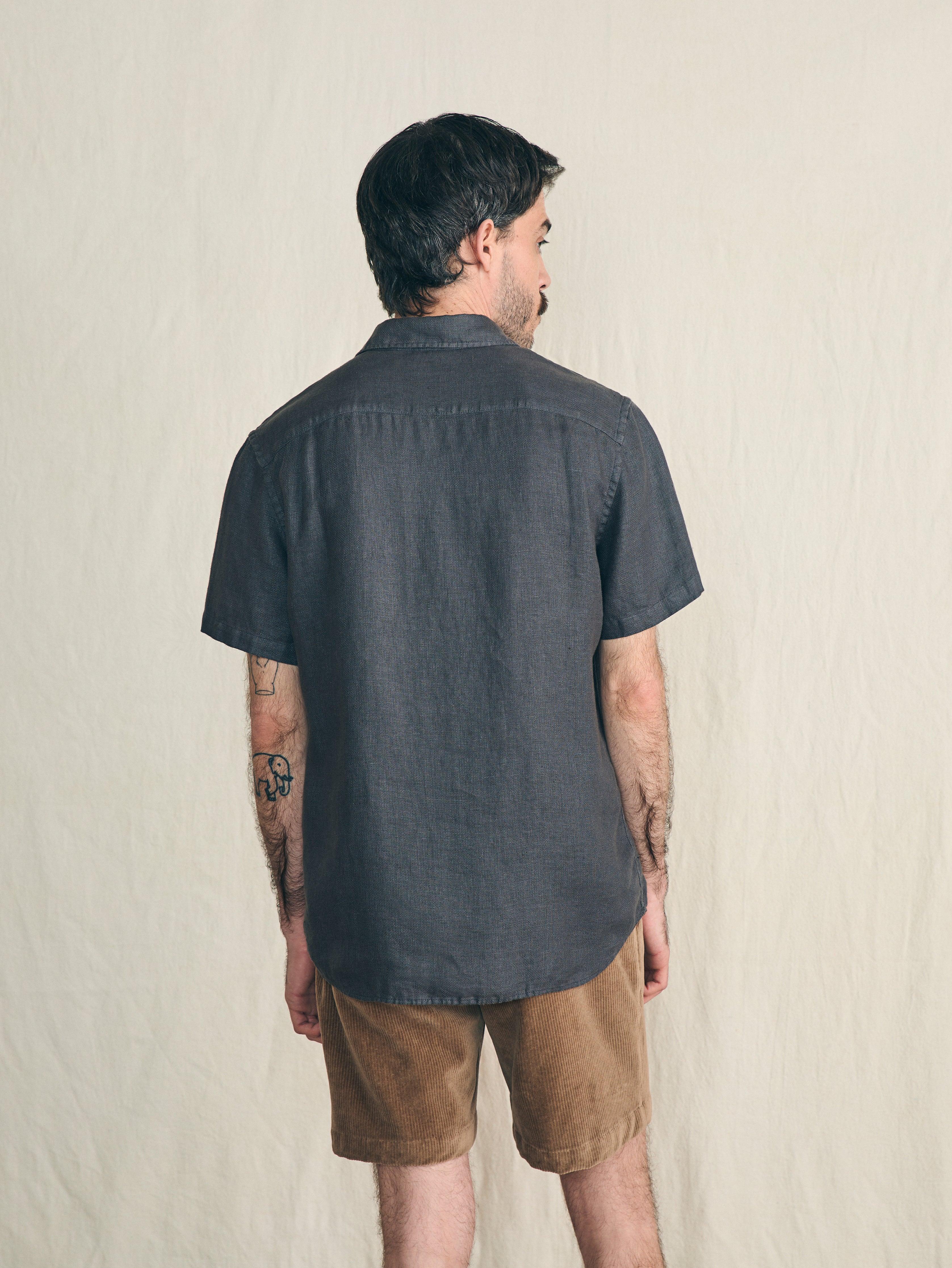 Short-Sleeve Palma Linen Shirt - Washed Black Basketweave Male Product Image