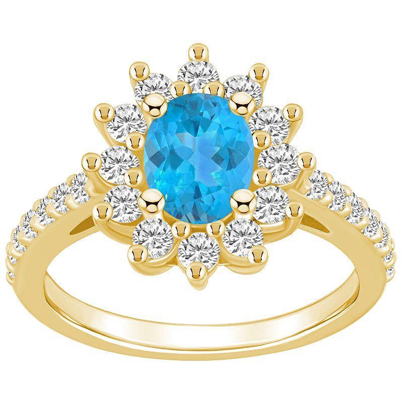 Alyson Layne 14k Gold Oval Cut Blue Topaz & 7/8 Carat T.W. Diamond Halo Ring, Womens Product Image