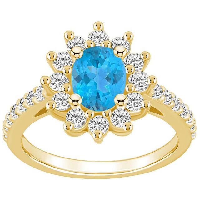 Alyson Layne 14k Gold Oval Cut Blue Topaz & 7/8 Carat T.W. Diamond Halo Ring, Womens Product Image