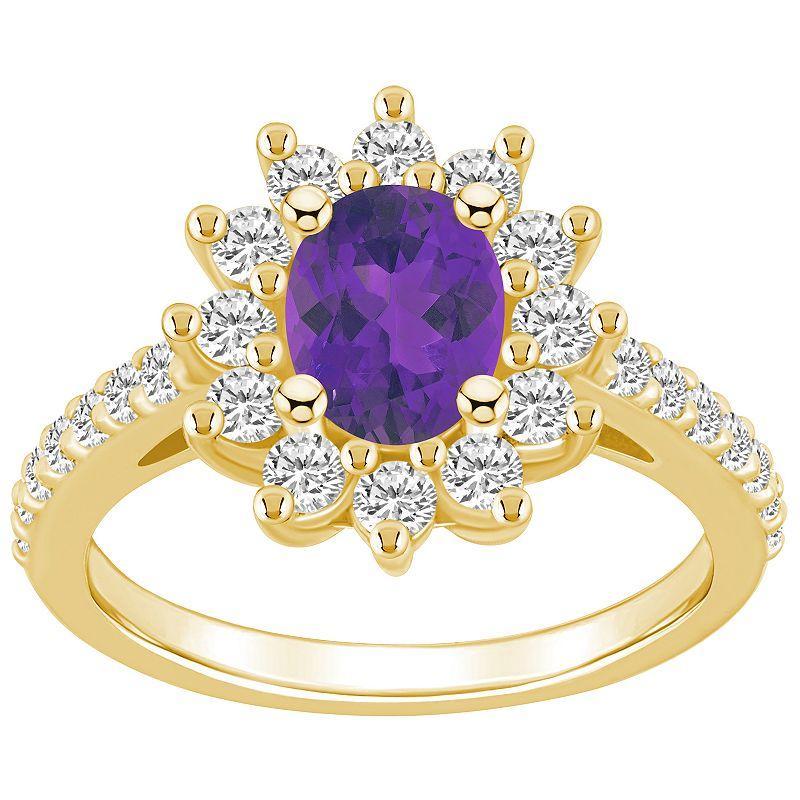 Alyson Layne 14k Gold Oval Cut Amethyst & 7/8 Carat T.W. Diamond Halo Ring, Womens, Purple Product Image