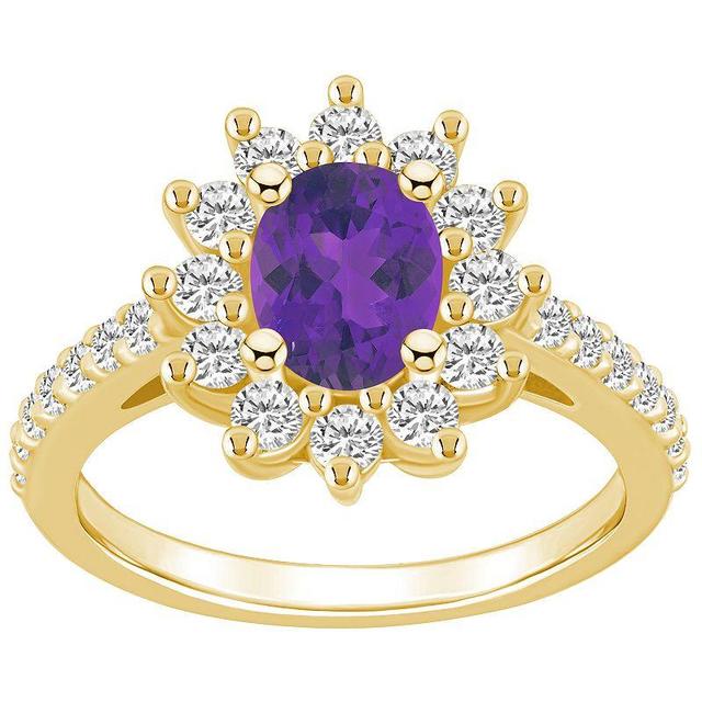 Alyson Layne 14k Gold Oval Cut Amethyst & 7/8 Carat T.W. Diamond Halo Ring, Womens, Purple Product Image