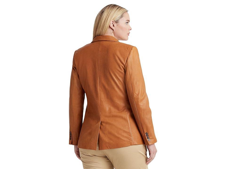 LAUREN Ralph Lauren Plus Size Double-Breasted Twill Blazer (Birch Tan) Women's Clothing Product Image