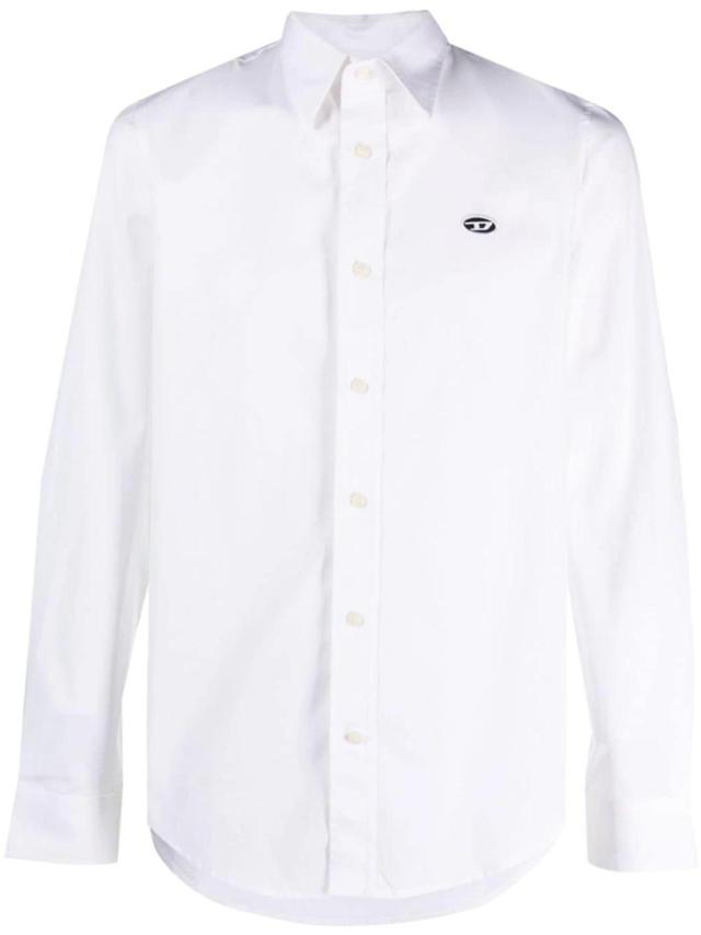 Logo-patch Long-sleeve Shirt In Weiss Product Image