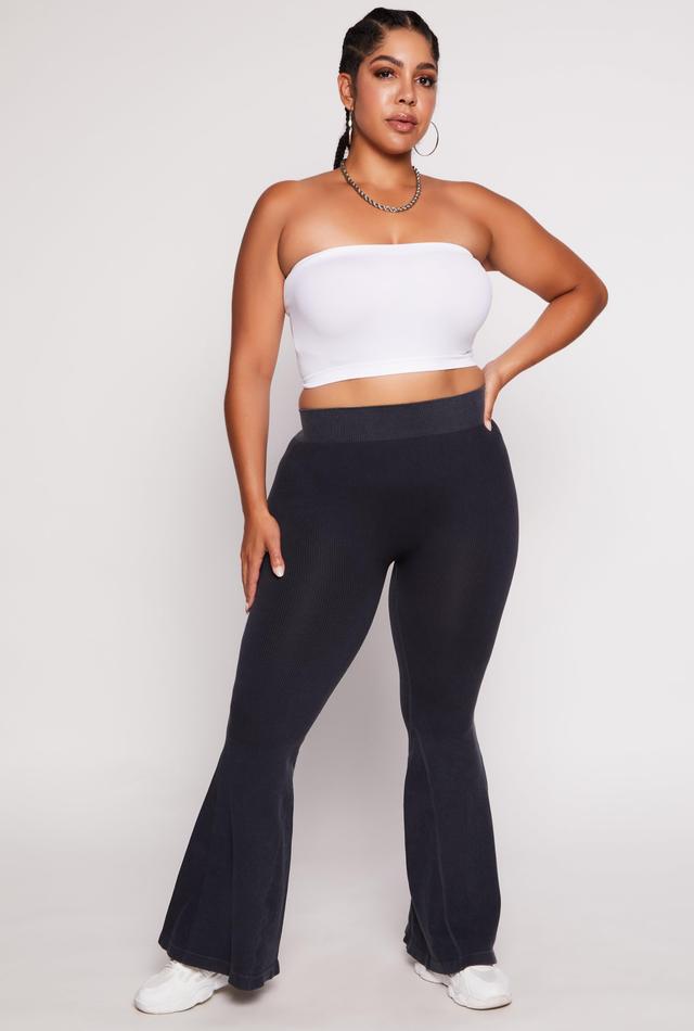 Womens Plus Size Seamless Ribbed High Waisted Flare Pants Product Image