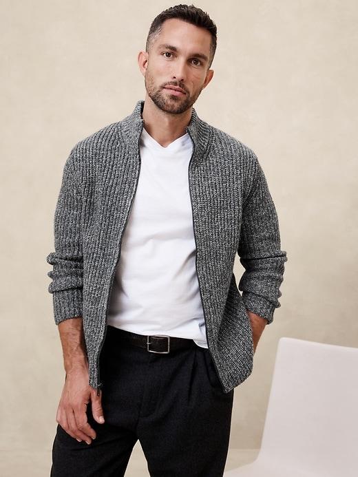 Marled Zipper Sweater Jacket Product Image