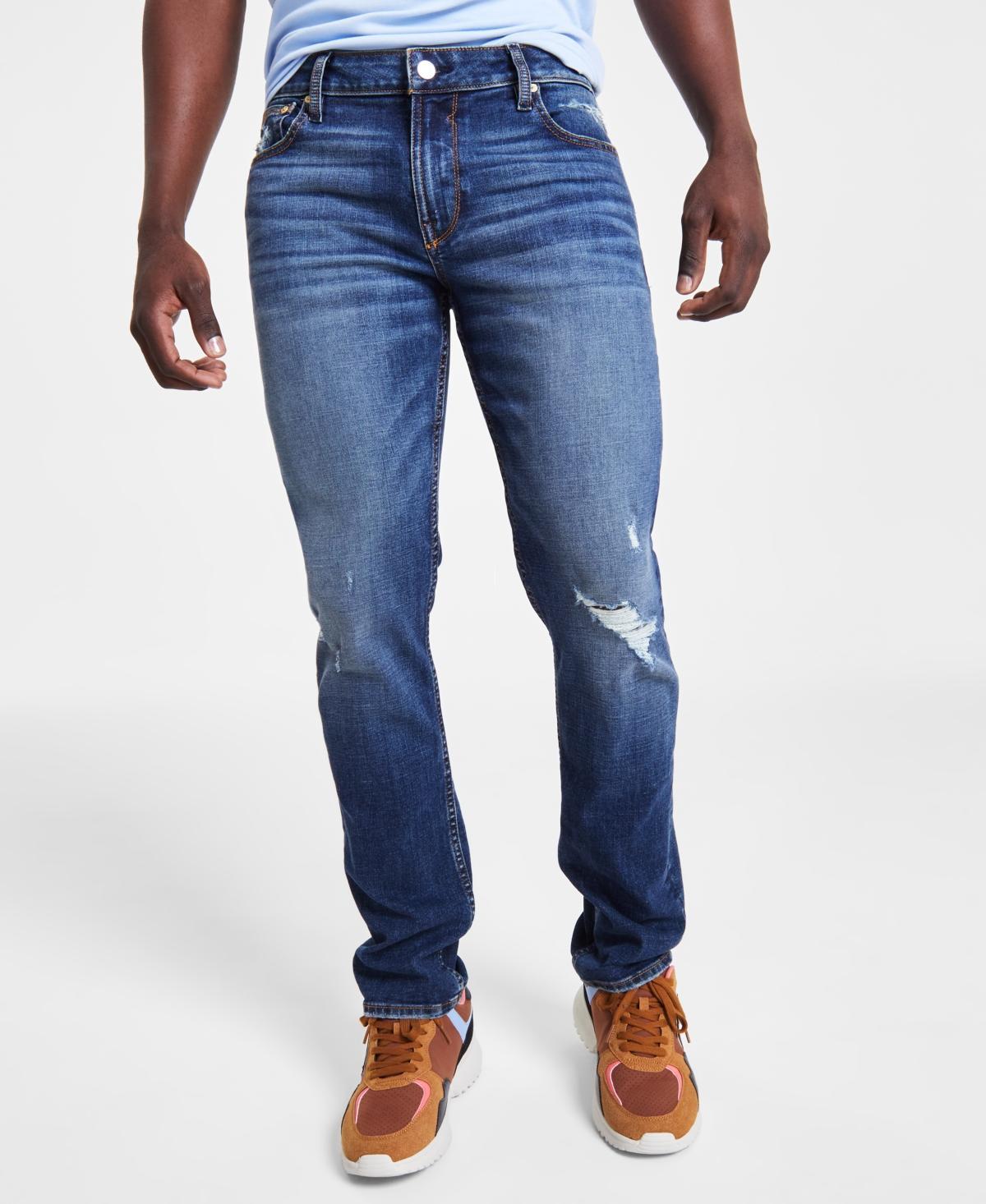 Guess Slim Fit Tapered Destructed Detail Jeans Product Image