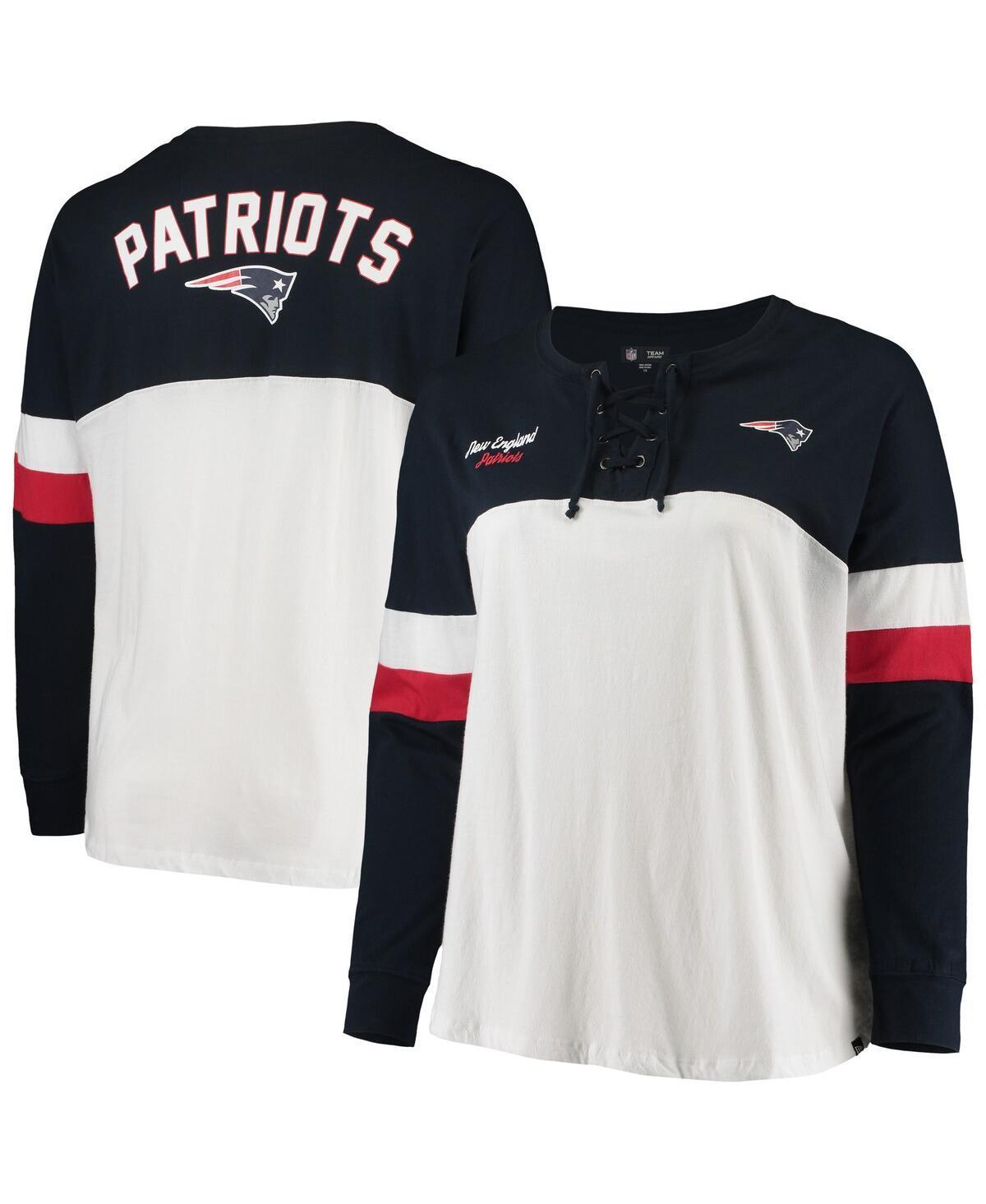 Womens New Era /Navy New England Patriots Plus Size Athletic Varsity Lace-Up V-Neck Long Sleeve T-Shirt Product Image