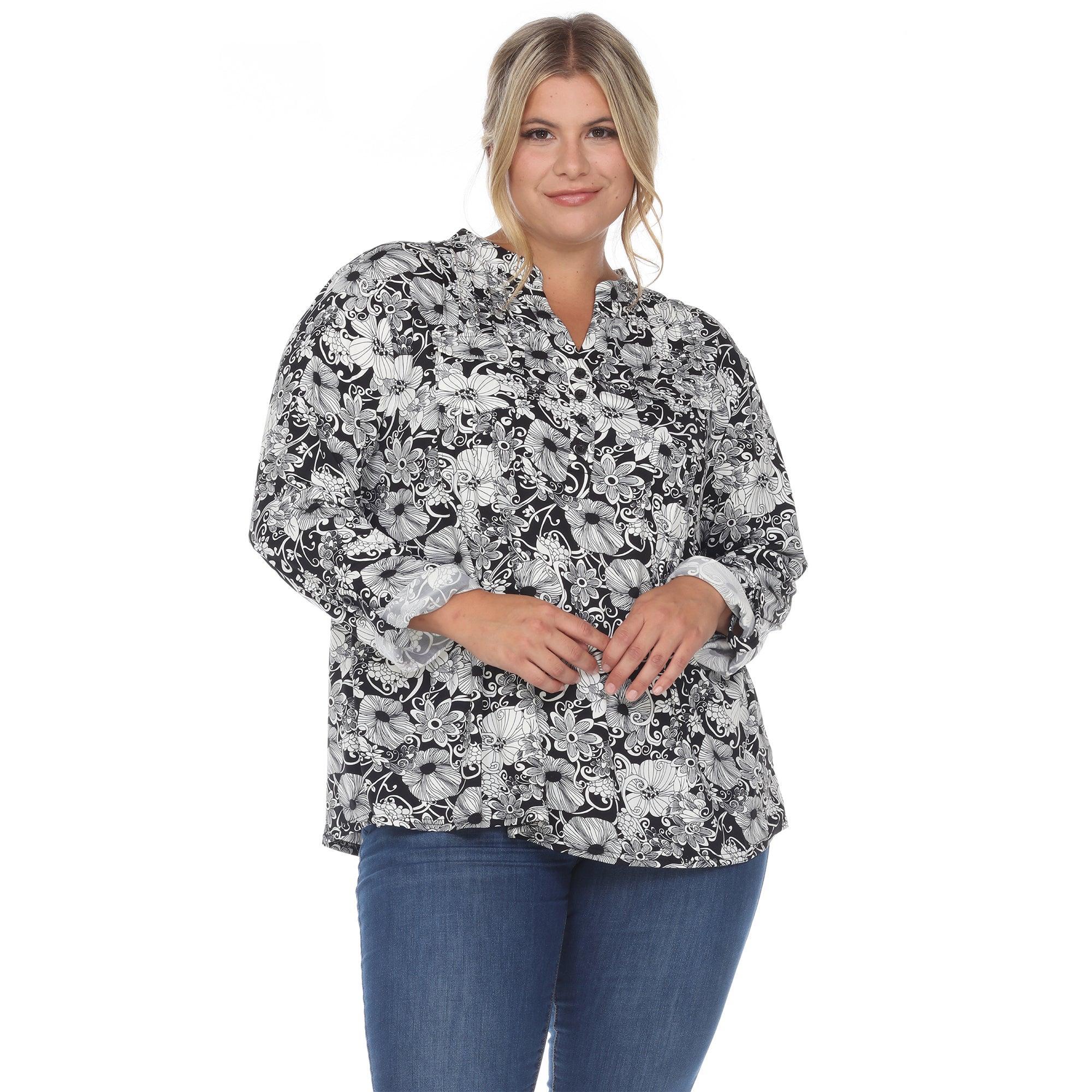 Pleated Long Sleeve Floral Print Blouse - Plus Product Image