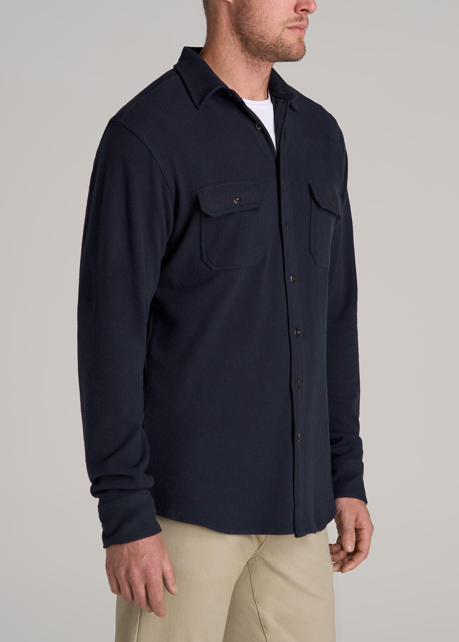 Stretch Flannel Button Tall Men's Shirt in True Navy Male Product Image