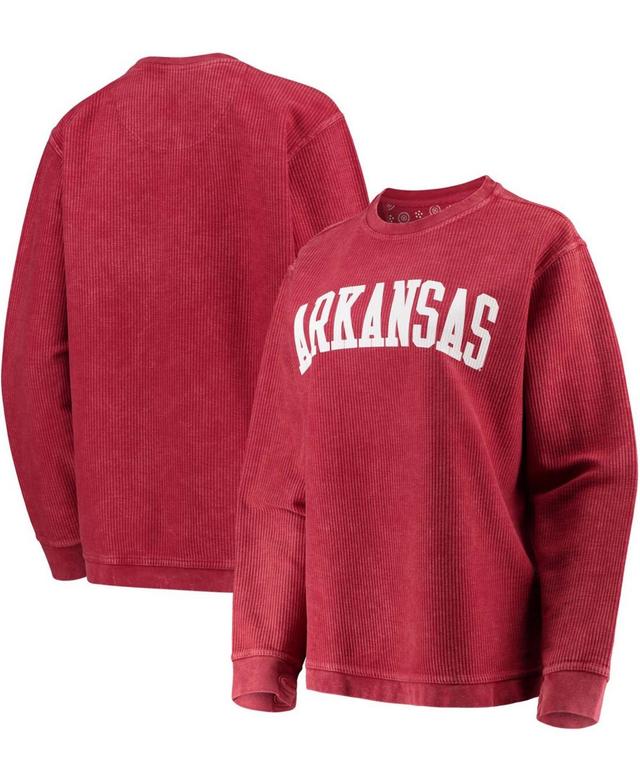 Womens Cardinal Arkansas Razorbacks Comfy Cord Vintage-Like Wash Basic Arch Pullover Sweatshirt Product Image