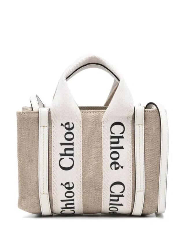 Chloè Woody Mini Canvas And Leather Crossbody Bag In Neutral Product Image