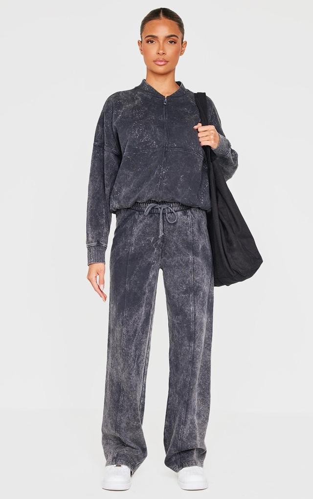 Charcoal Washed Seam Detail Wide Leg Sweatpants Product Image