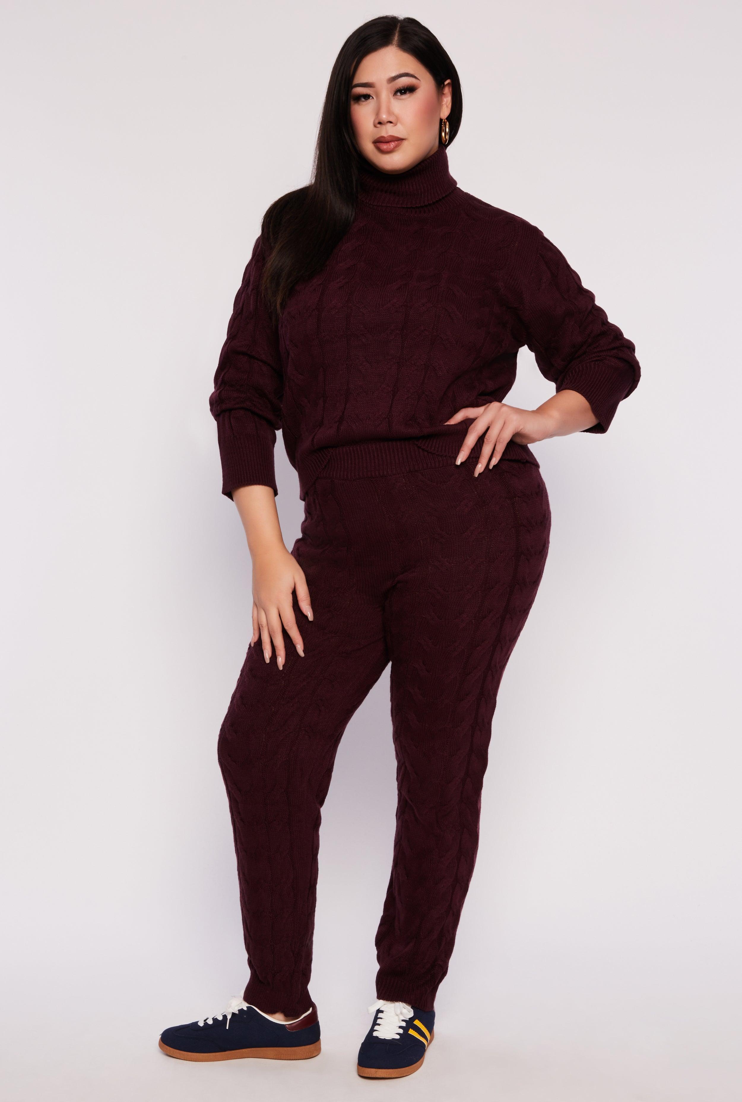 Womens Plus Size Cable Knit Pull On Pants product image