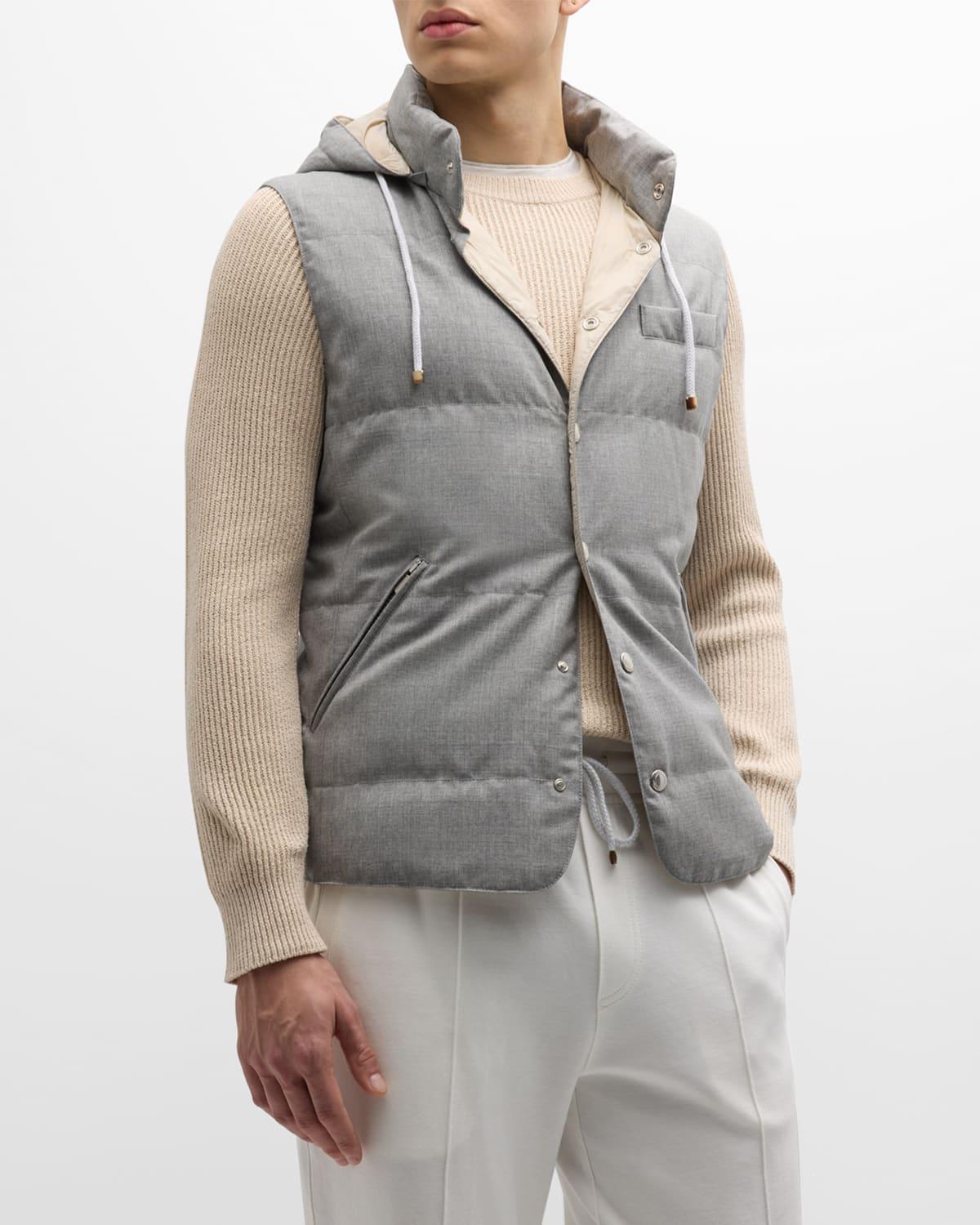 Mens Quilted Down Wool Hooded Vest Product Image