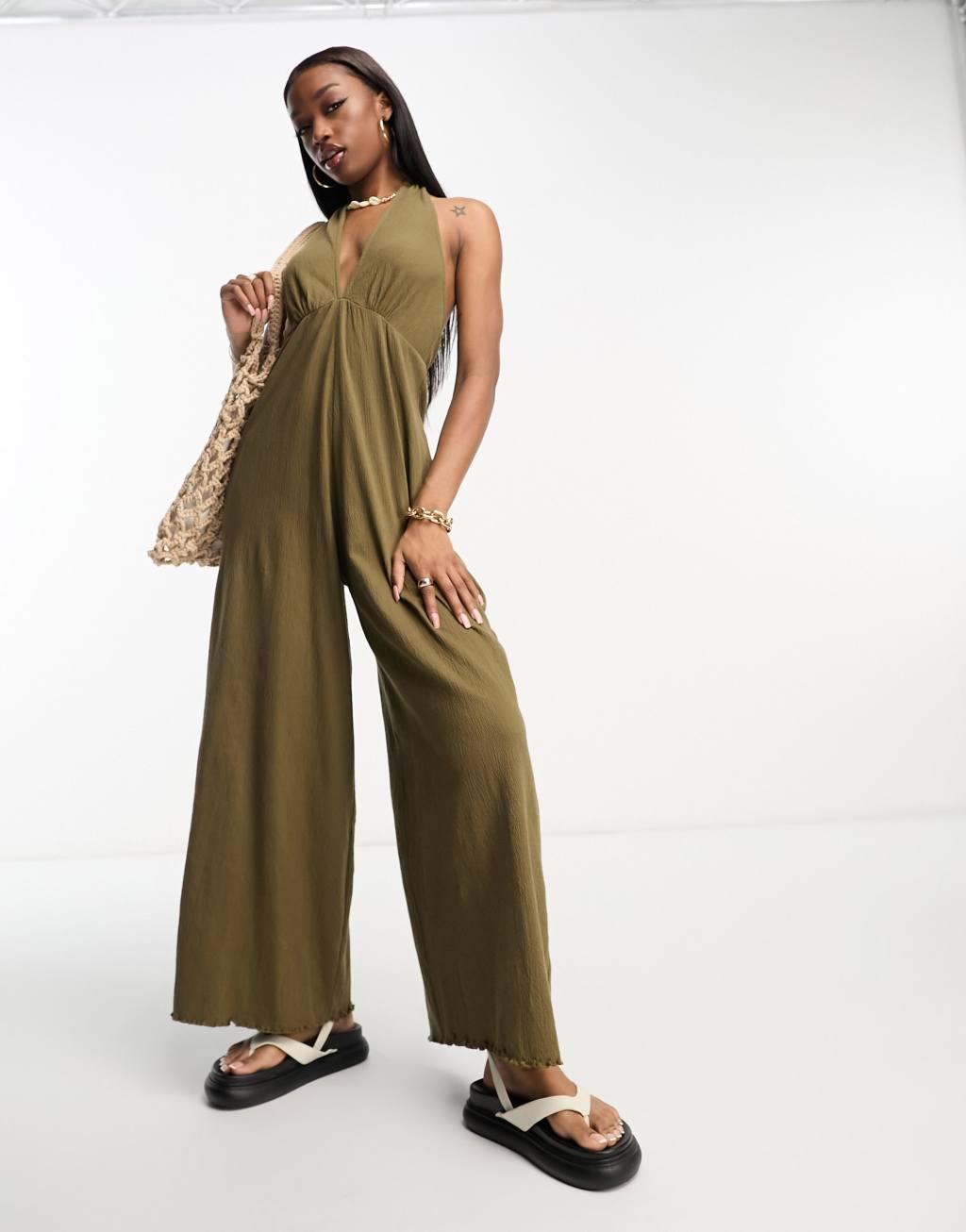 ASOS DESIGN crinkle jersey halter jumpsuit Product Image