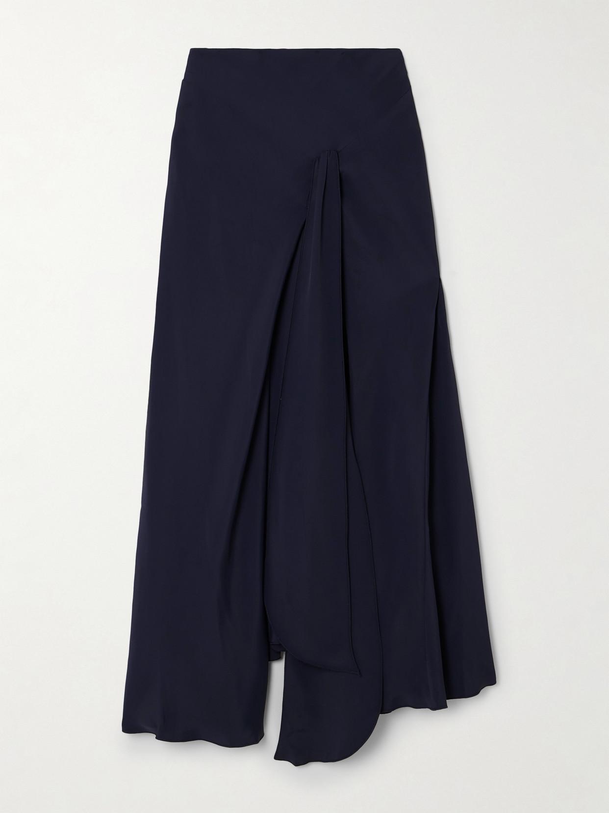 VICTORIA BECKHAM Asymmetric Gathered Crepe Midi Skirt In Midnight Product Image