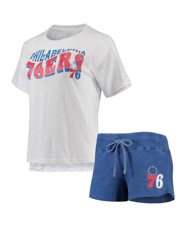 Womens Concepts Sport Royal Philadelphia 76Ers Resurgence Slub Burnout Raglan T-shirt and Shorts Sleep Set - Royal Product Image