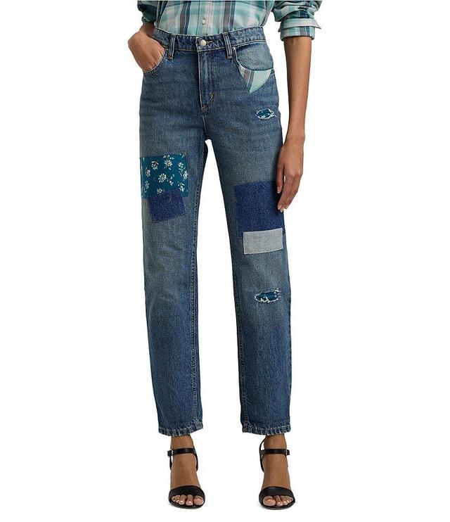 Lauren Ralph Lauren Boyfriend High Rise Ankle Patchwork Jeans Product Image