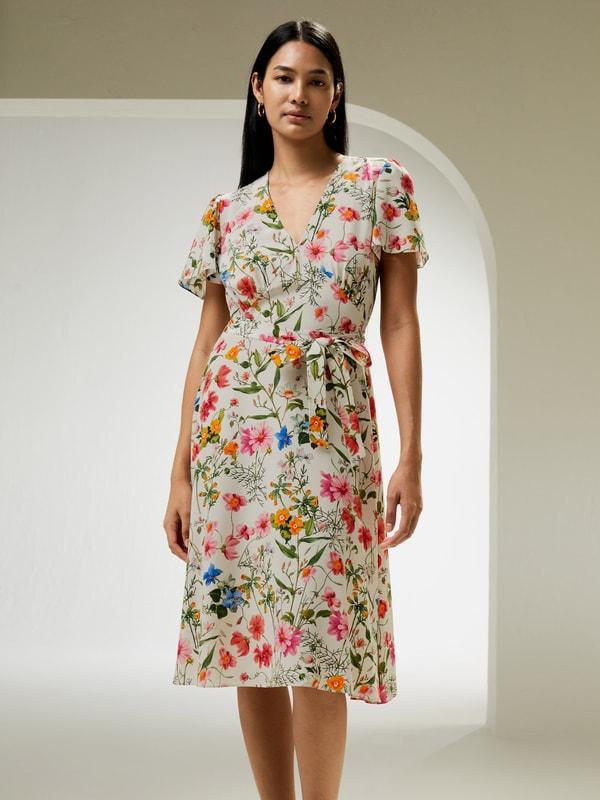 Floral Short Sleeve Dress With Tie Belt Product Image