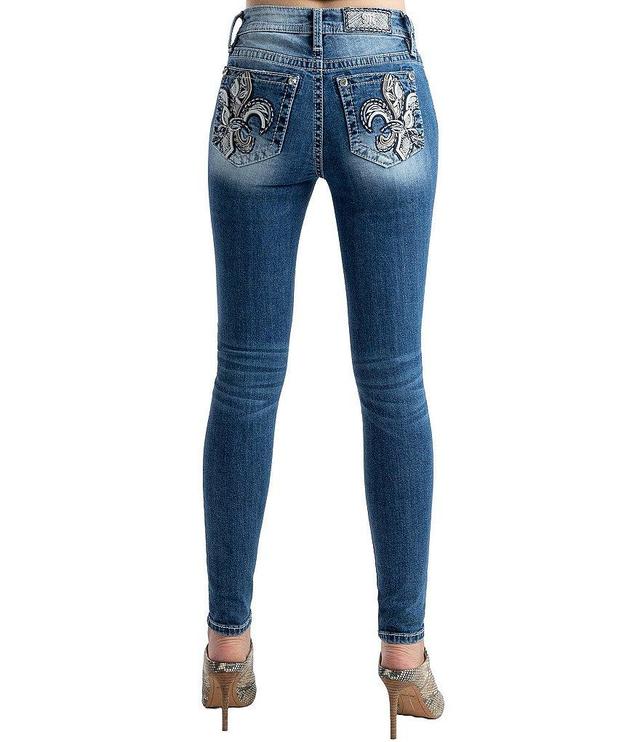 Miss Me Fleur De Lis Embroidered Mid Rise Skinny Jeans Product Image