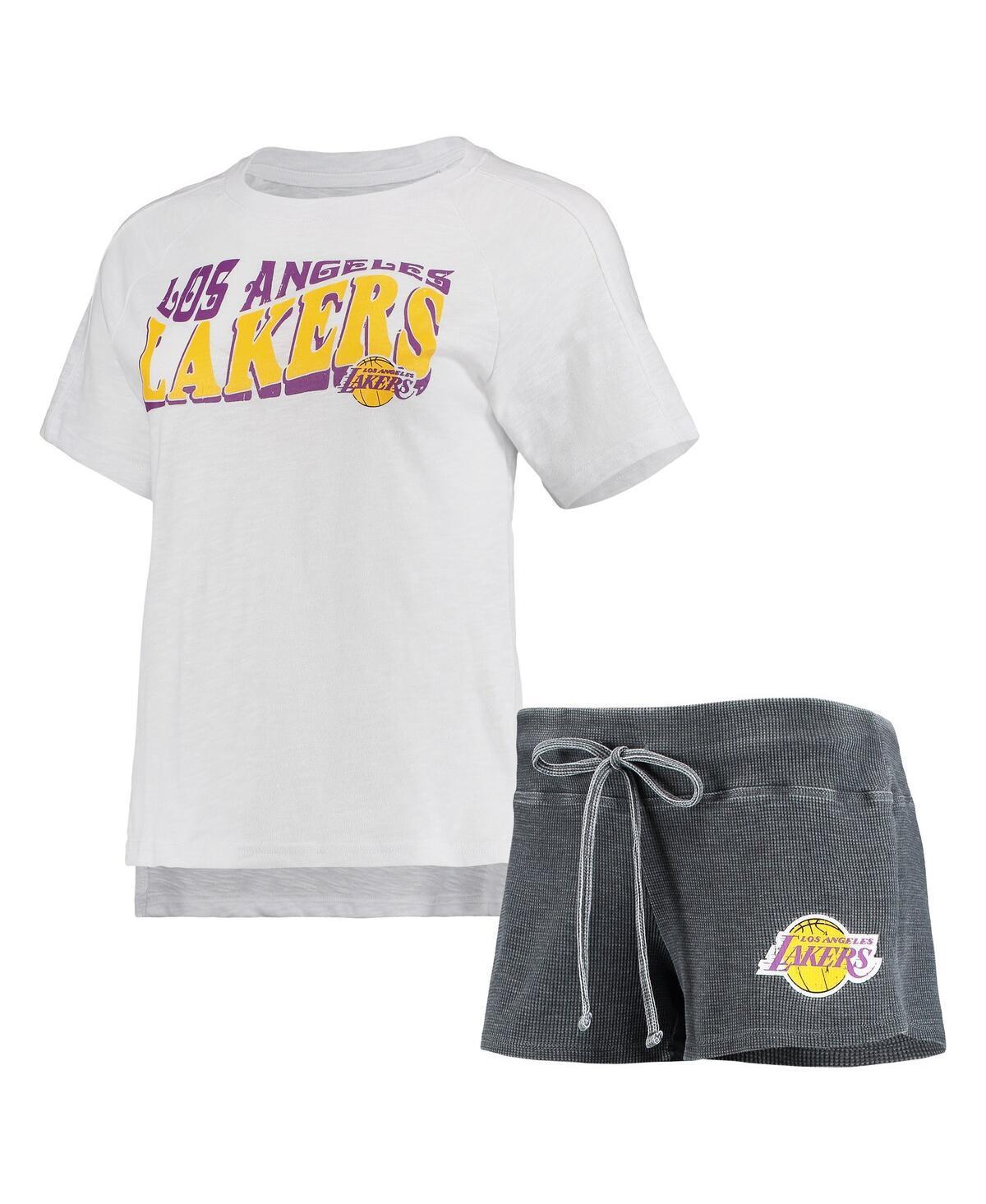 Womens Concepts Sport Charcoal Los Angeles Lakers Resurgence Slub Burnout Raglan T-shirt and Shorts Sleep Set - Charcoal Product Image