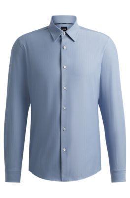 Slim-fit Shirt In Herringbone Performance-stretch Material In Light Blue Product Image