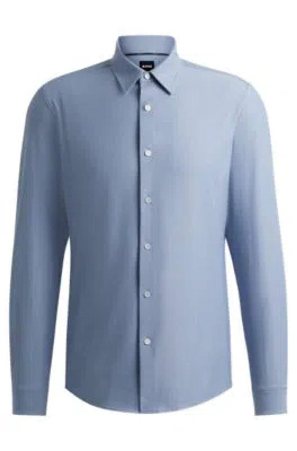 Slim-fit Shirt In Herringbone Performance-stretch Material In Light Blue Product Image