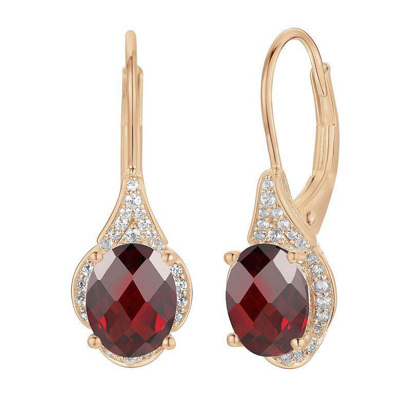 14k Rose Gold Flash-Plated Garnet Drop Earrings, Womens Product Image