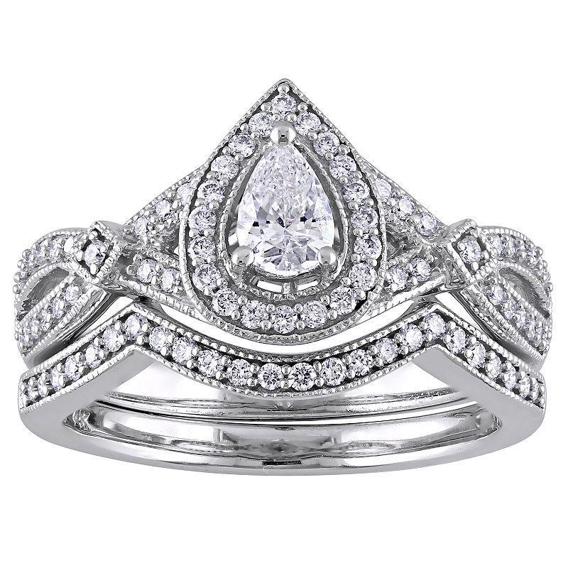 Stella Grace 14k White Gold 5/8 Carat T.W. Diamond Vintage Split Shank Bridal Rings Set, Womens 14k Whgold Product Image