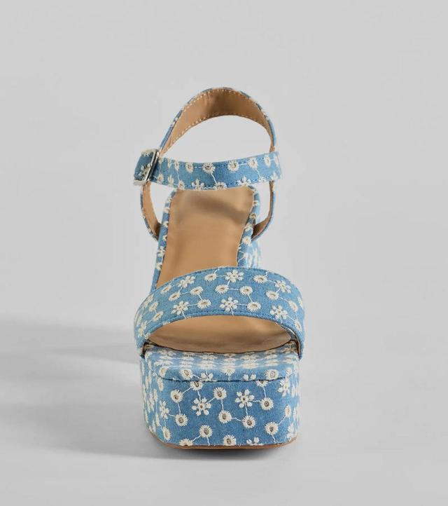 Darling Daisy Platform Denim Block Heels Product Image